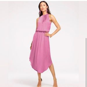Ramy Brook Myrtle High Neck MIDI Dress Gala Pink - L NWT